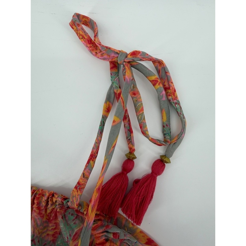 Mooi Endless Possibilities Boho Maxi Silk Blend Dress Tassel Tie Straps S/M NWT - Picture 7 of 11